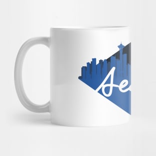 Seattle Skyline Blue Cursive Mug